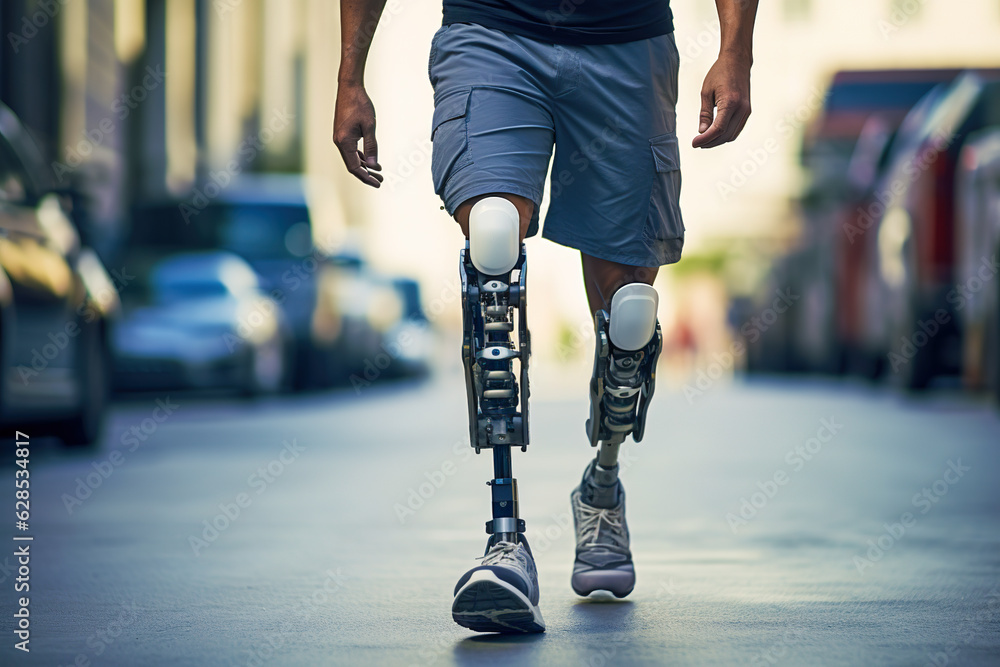 Man with bionic leg prosthesis