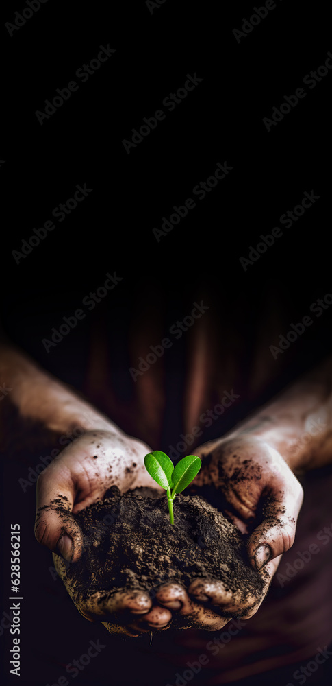 Mans Hands Holding a Green Young Plant: A Symbol of Growth and Hope, The Power of Growth. generativ