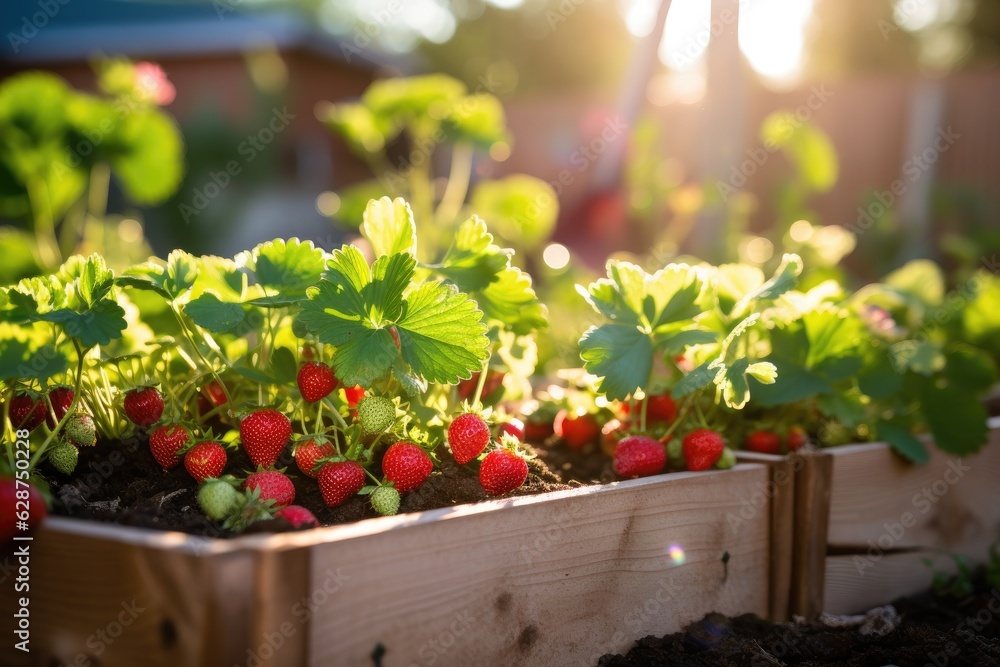 Red strawberries agriculture harvesting. Generative AI