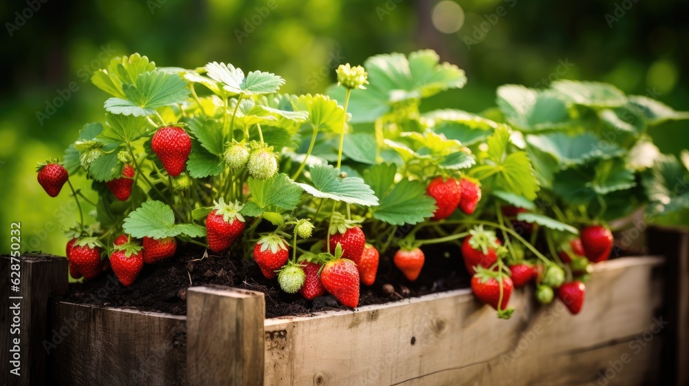 Red strawberries agriculture harvesting. Generative AI