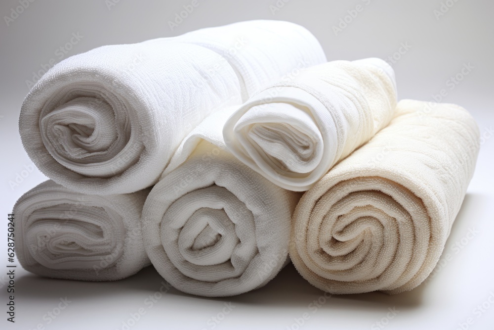 Rolled and prepared towels for guest use.