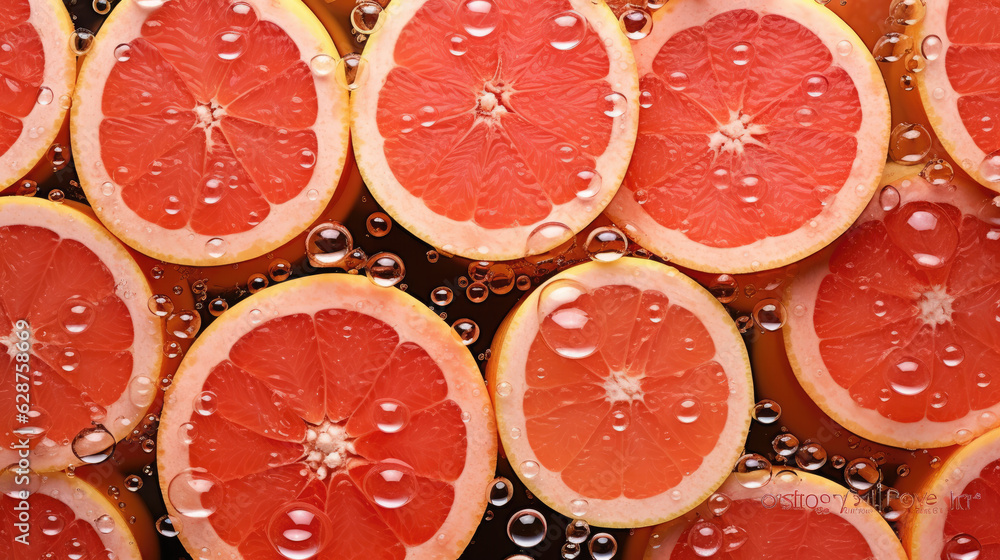 grapefruits on the water, fresh grapefruits seamless background, adorned with glistening droplets of