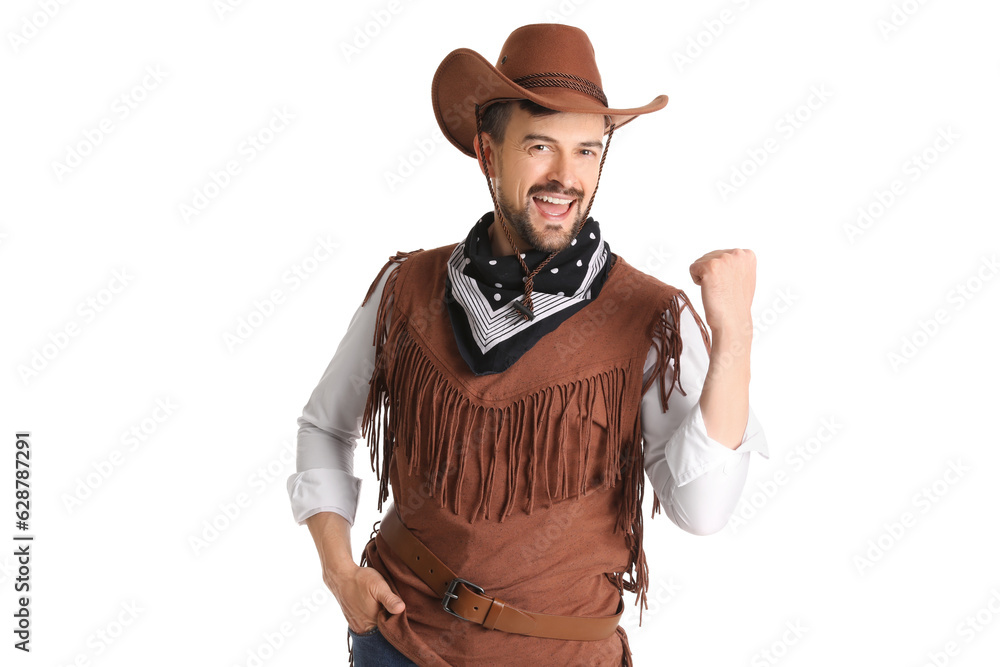 Happy cowboy on white background