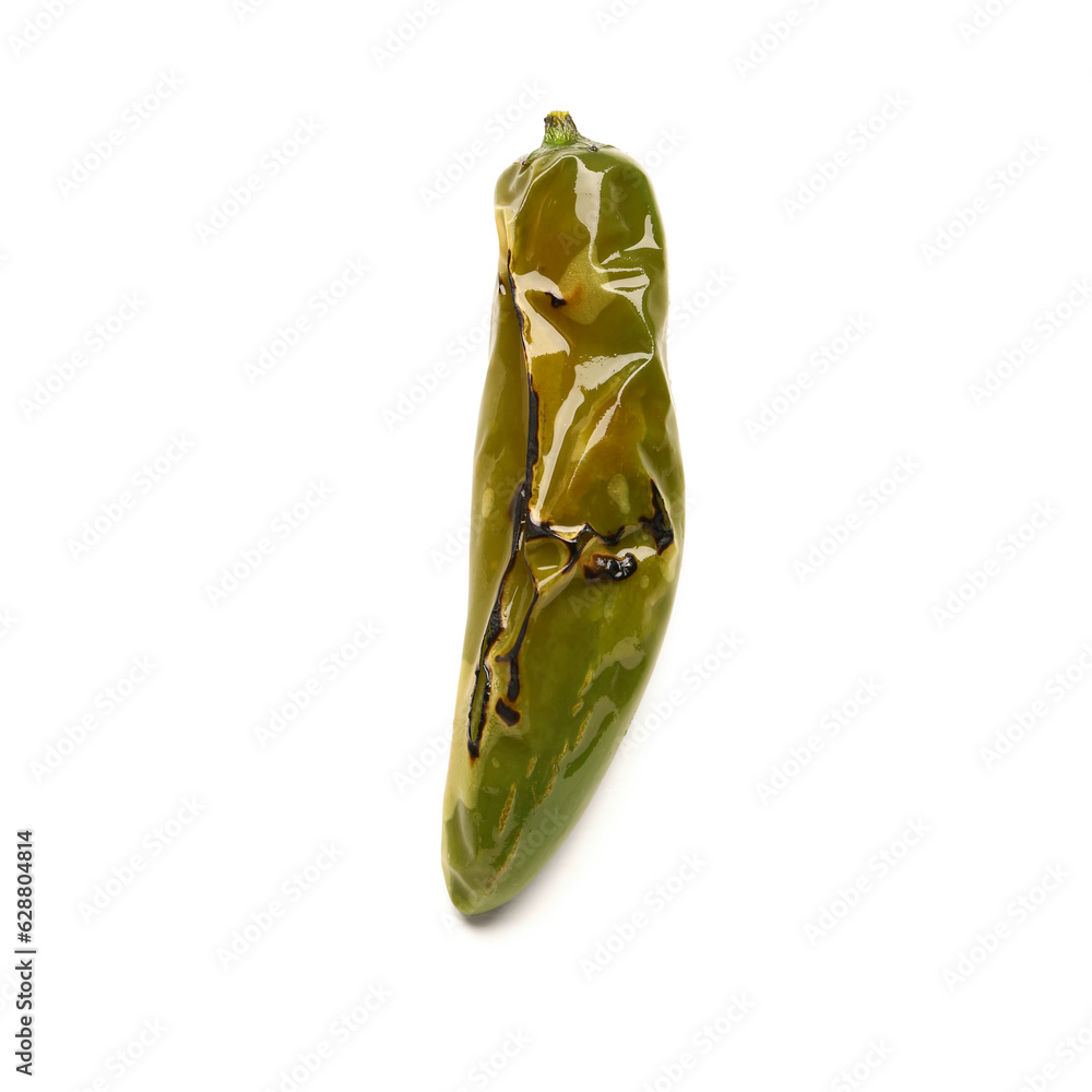 Grilled chili pepper on white background