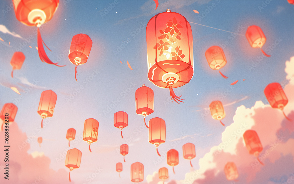 august 15th mid-autumn festival chinese traditional festival classical hanging lantern illustration