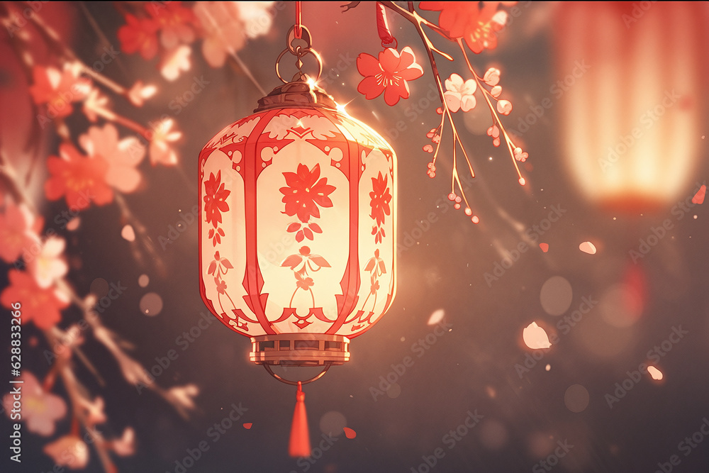 august 15th mid-autumn festival chinese traditional festival classical hanging lantern illustration