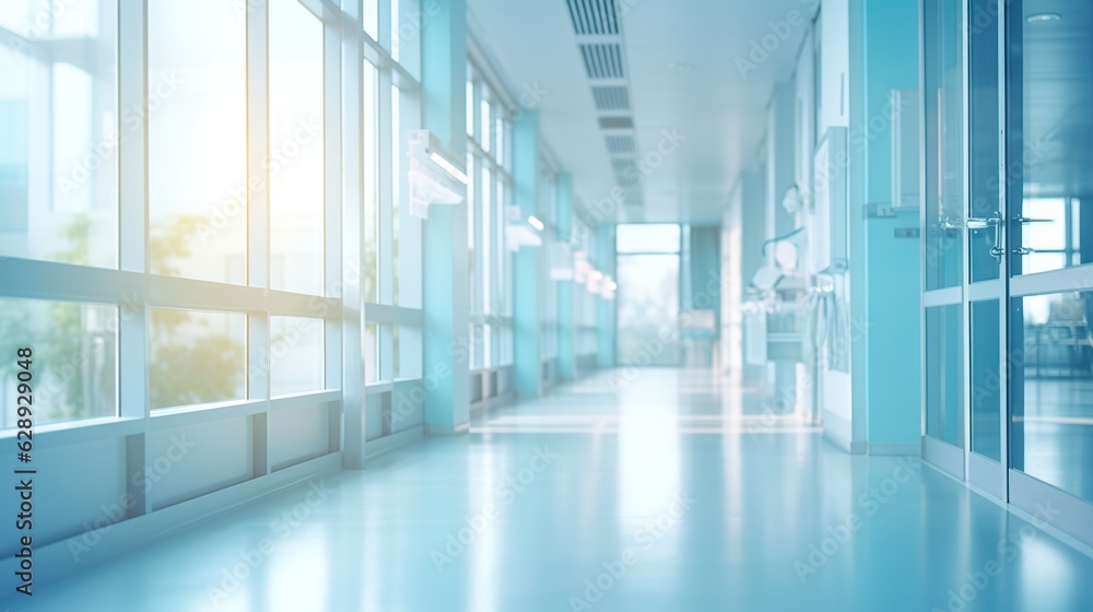 Hospital hallway, unfocused background. Generative ai