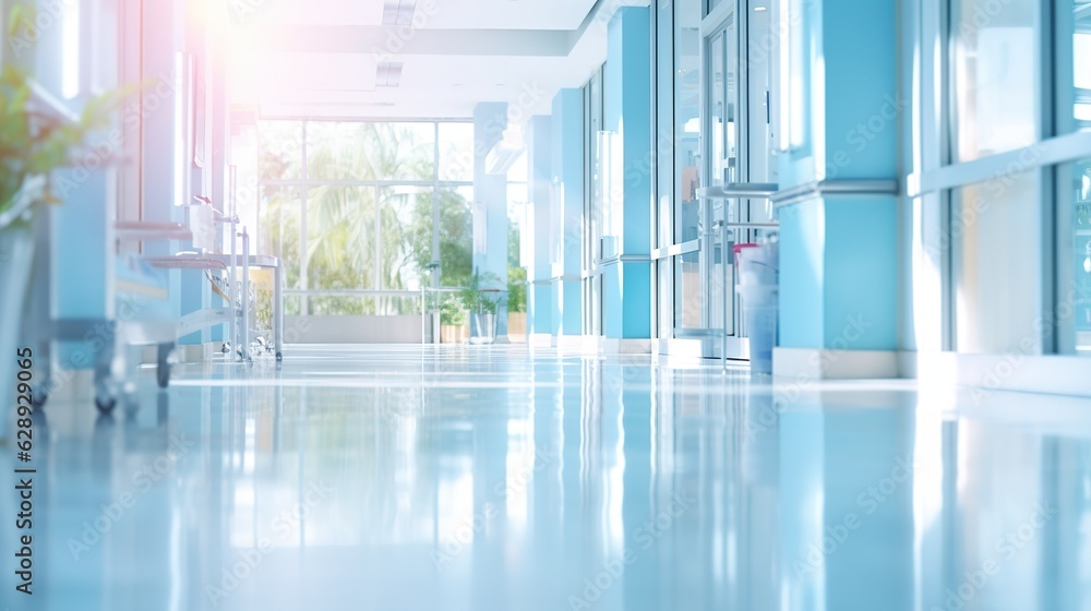 Hospital hallway, unfocused background. Generative ai