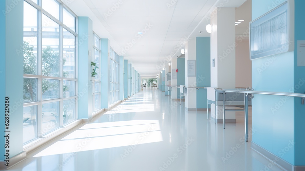 Hospital hallway, unfocused background. Generative ai