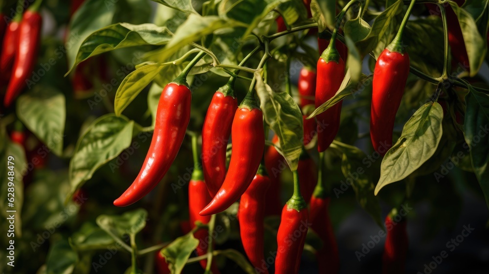 Red chili pepper agriculture harvesting. Generative AI