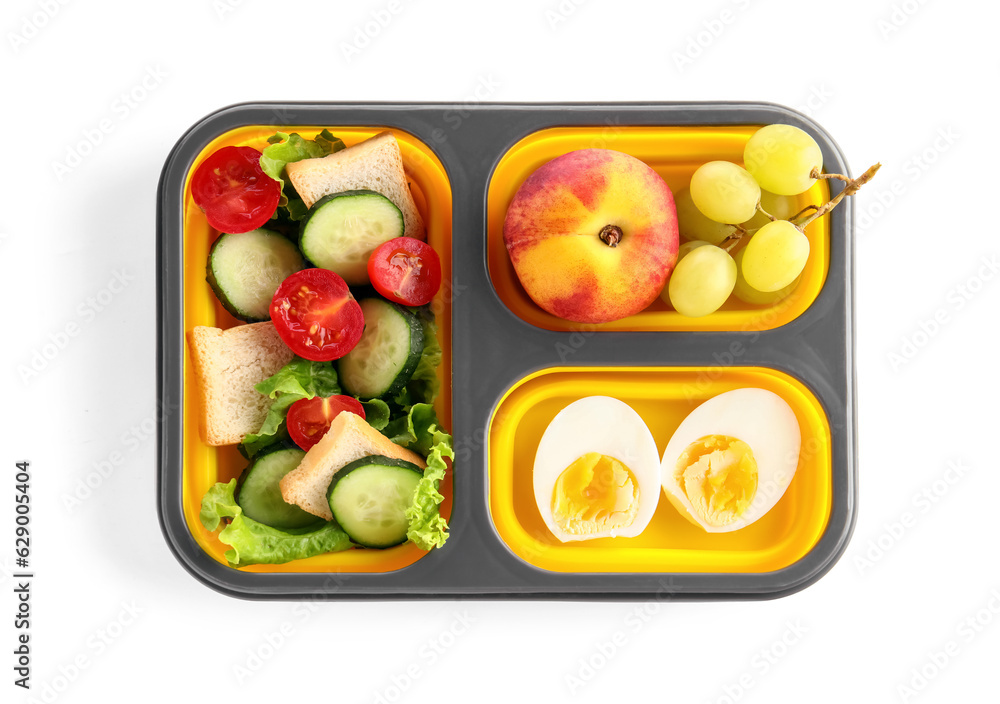 Lunchbox with delicious food isolated on white background