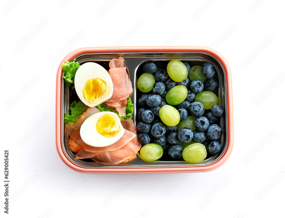 Lunchbox with delicious food isolated on white background