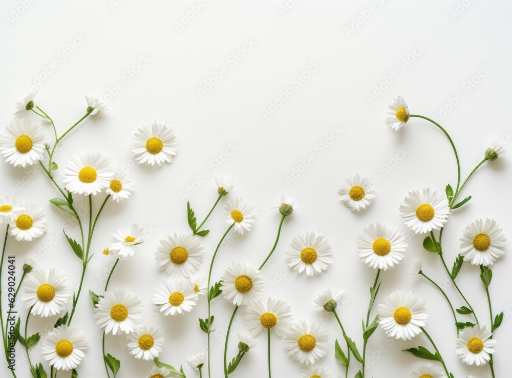 White flowers and leaves background