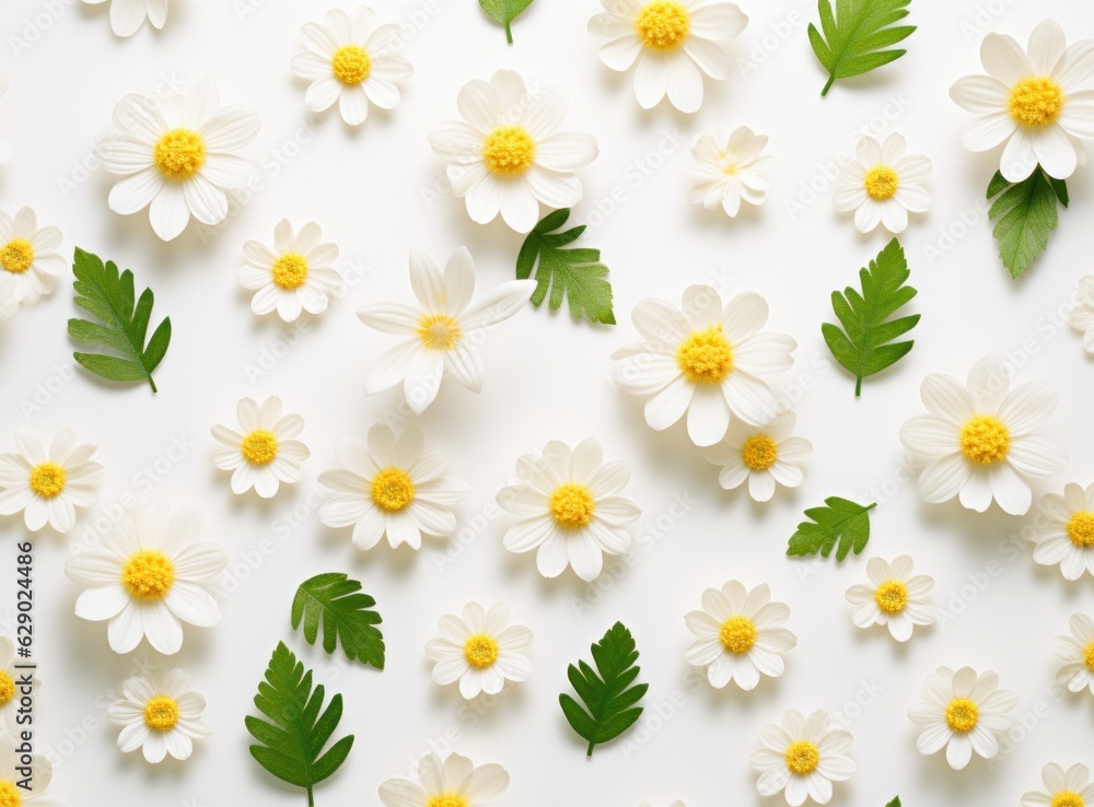 White flowers and leaves background