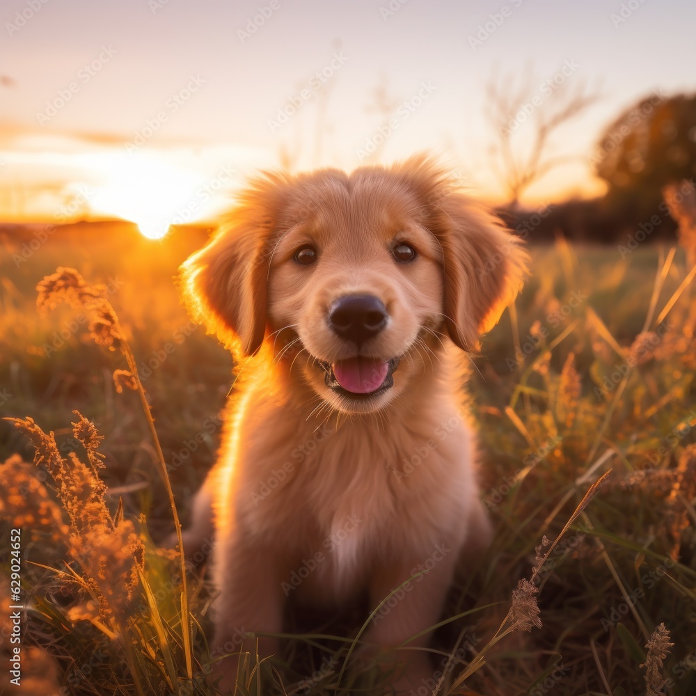 Cute golden puppy portrait