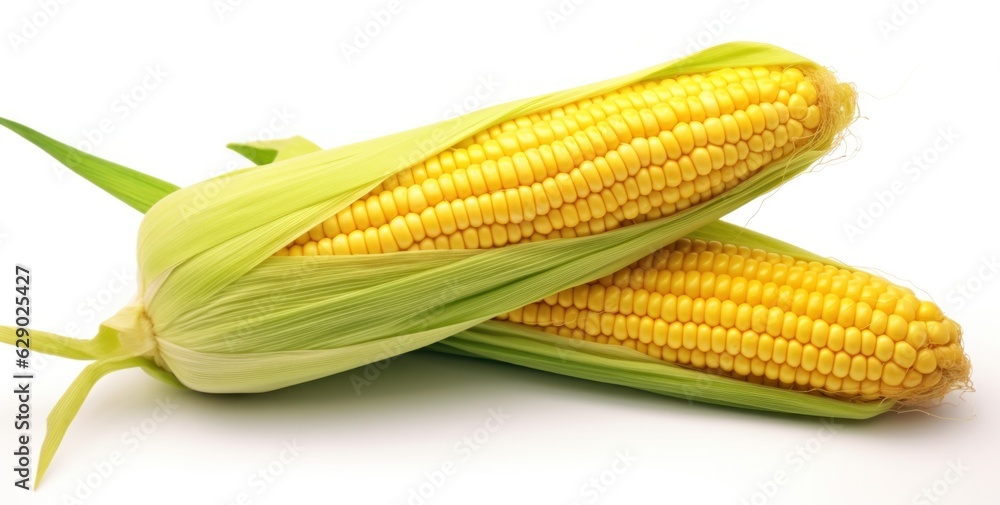 Corn with leaves and earns isolated