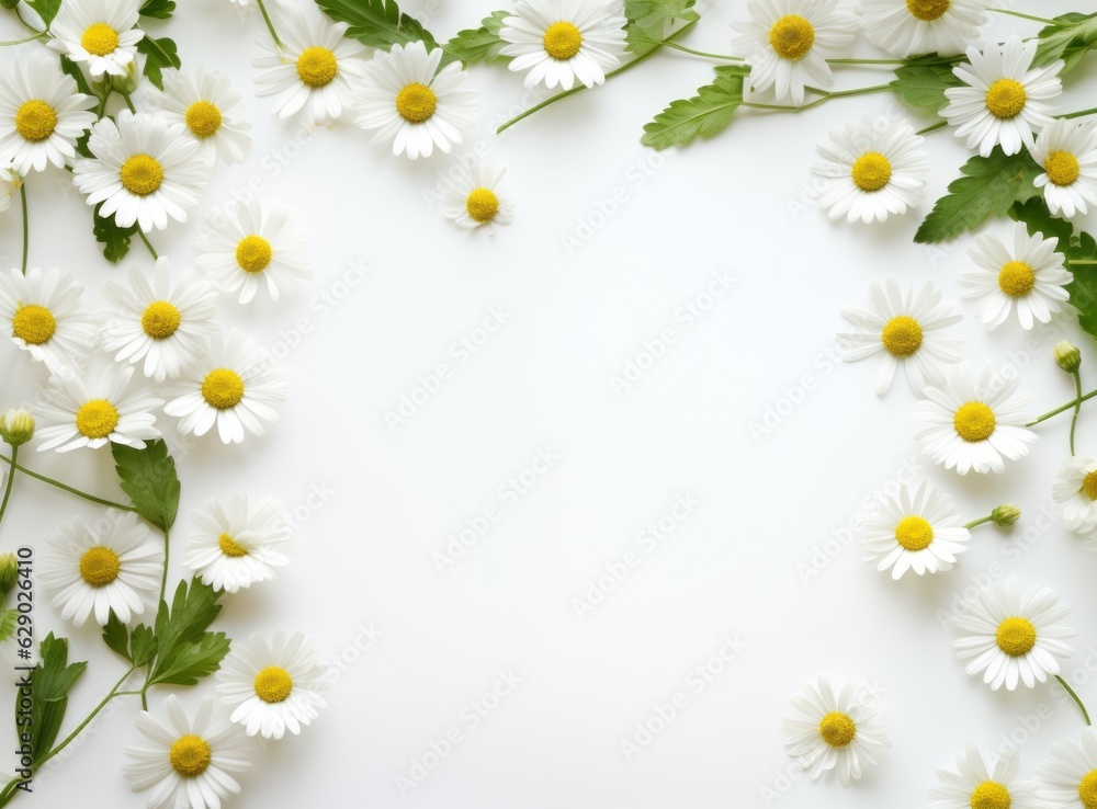 White flowers and leaves background