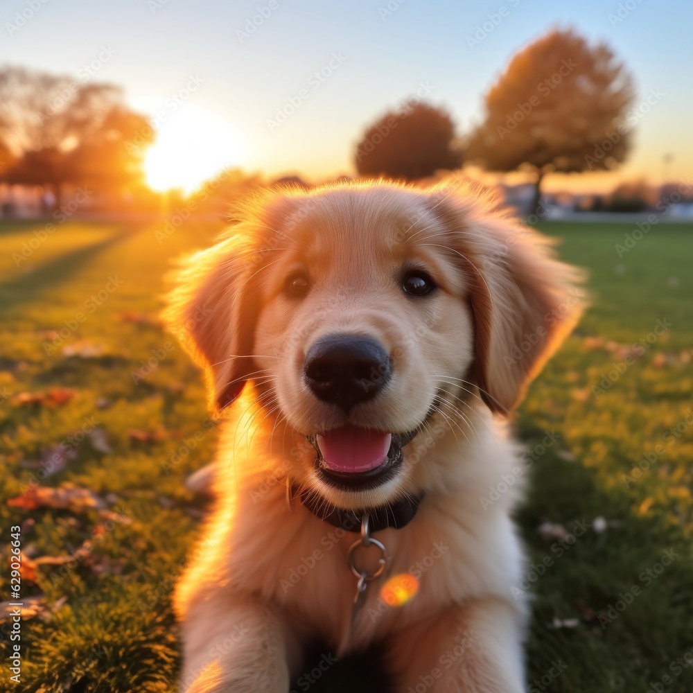 Cute golden puppy portrait