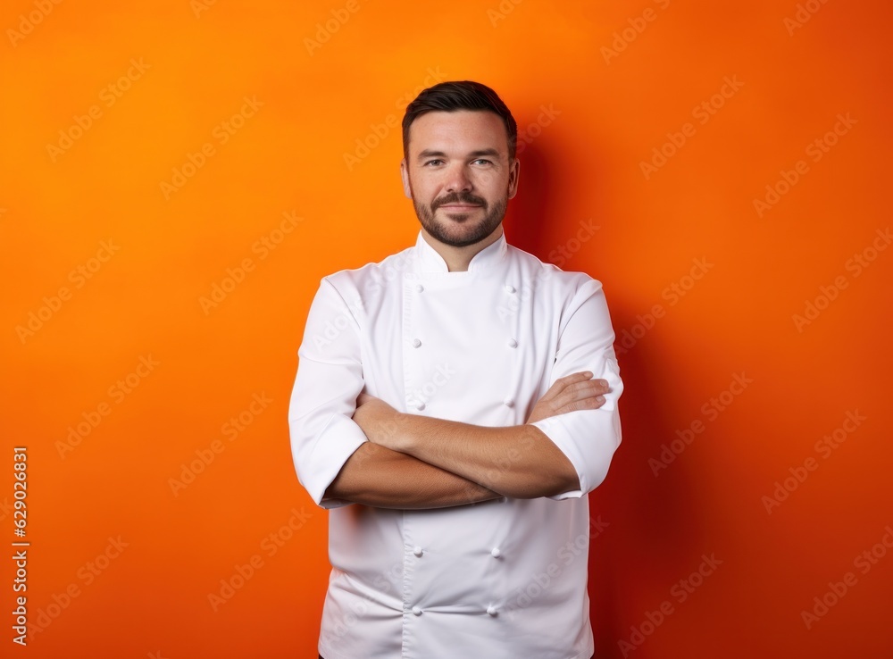 Chef on vivid orange background