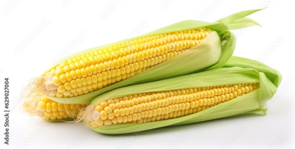 Corn with leaves and earns isolated