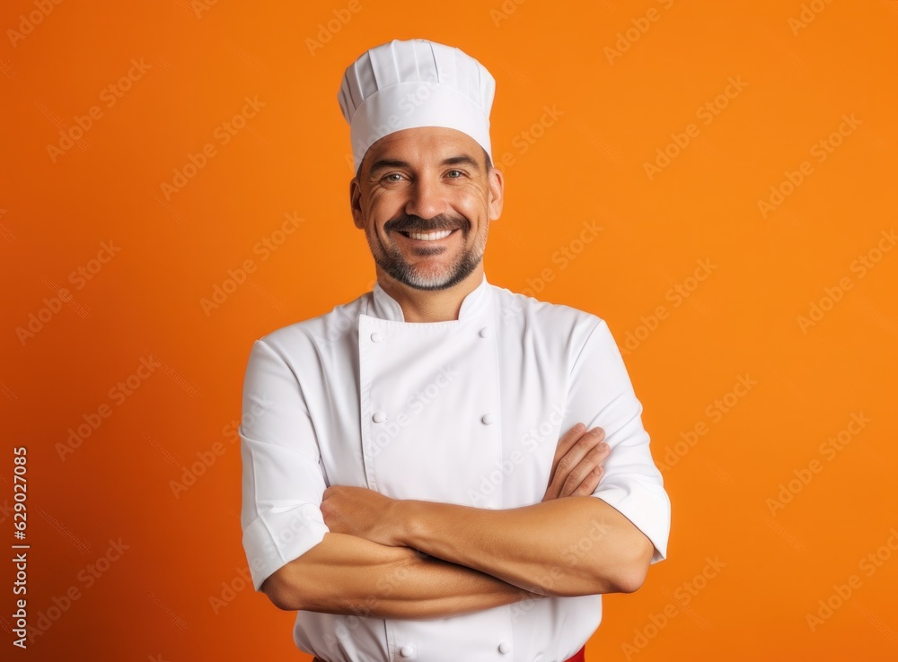 Chef on vivid orange background