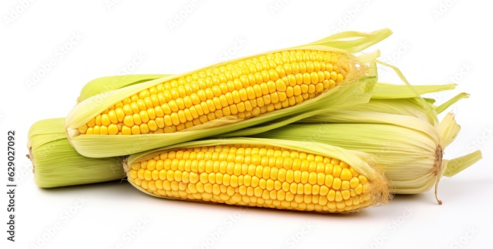 Corn with leaves and earns isolated