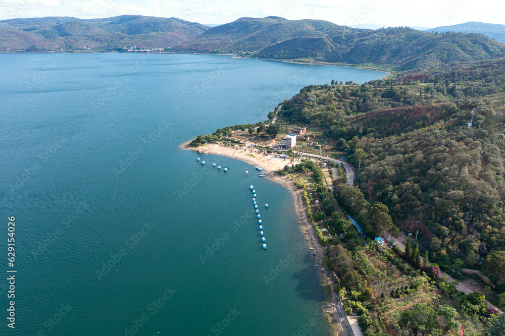 The lakeside of Fuxian Lake in Yunnan, China.