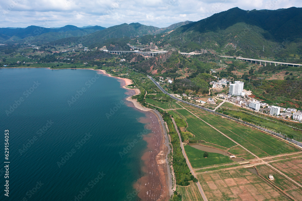 The lakeside of Fuxian Lake in Yunnan, China.