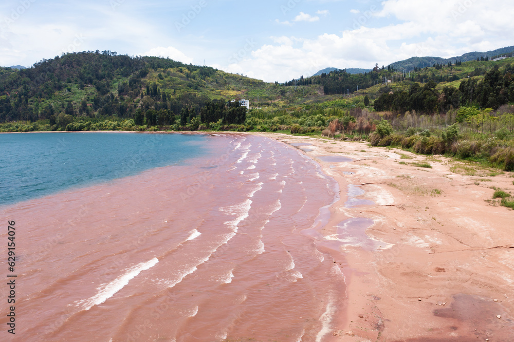 Red beach in Fuxian Lake in Yunnan, China.