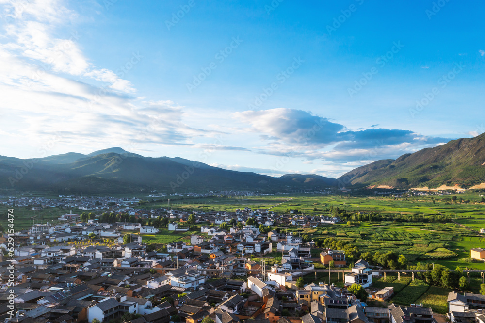 Village and fields in Shaxi, Yunnan, China.