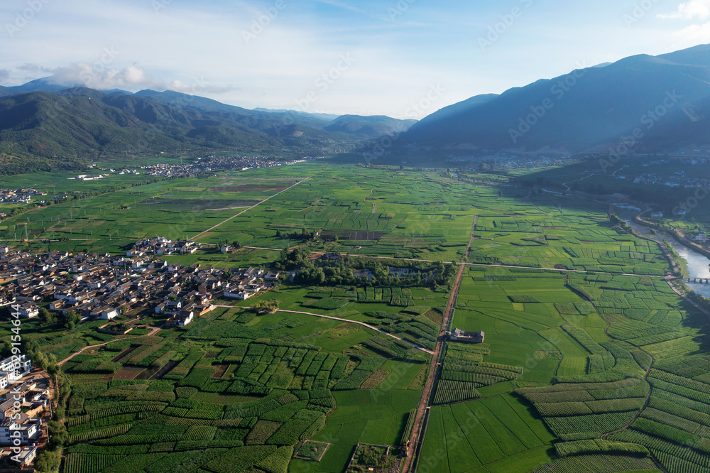 Village and fields in Shaxi, Yunnan, China.