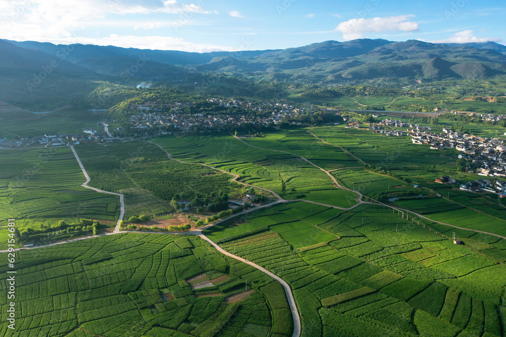 Village and fields in Shaxi, Yunnan, China.