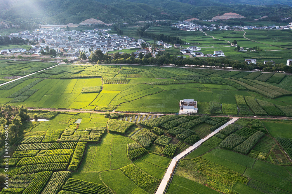 Village and fields in Shaxi, Yunnan, China.