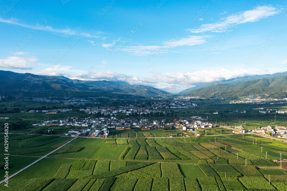 Village and fields in Shaxi, Yunnan, China.