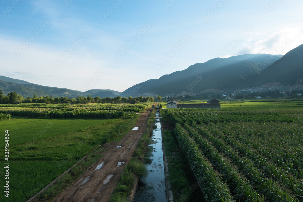 Village and fields in Shaxi, Yunnan, China.