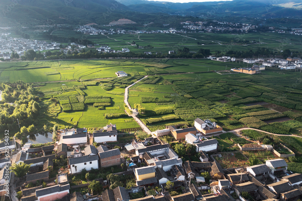 Village and fields in Shaxi, Yunnan, China.