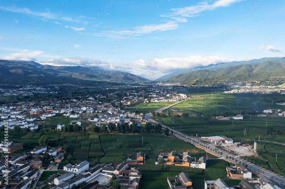 Village and fields in Shaxi, Yunnan, China.