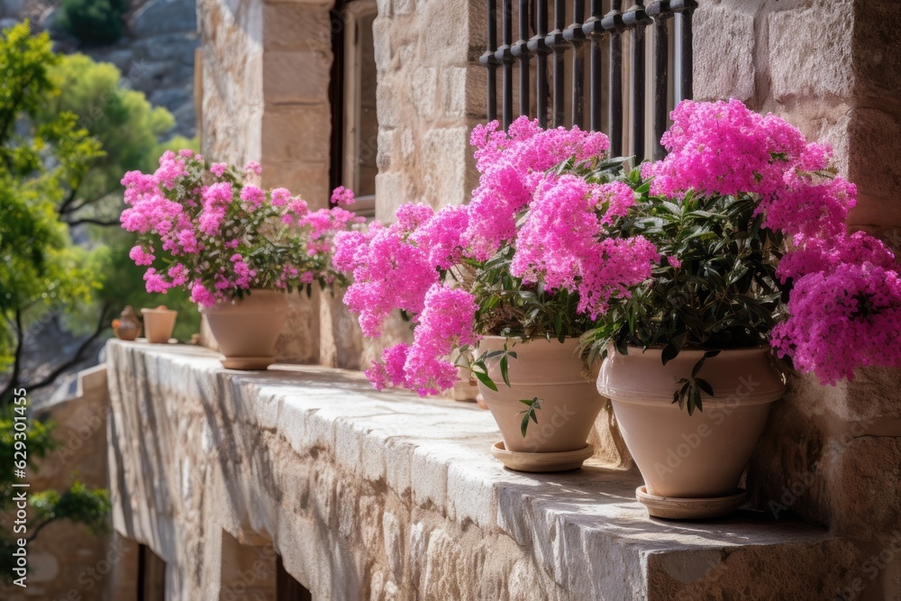 Beautiful pots with flowers.