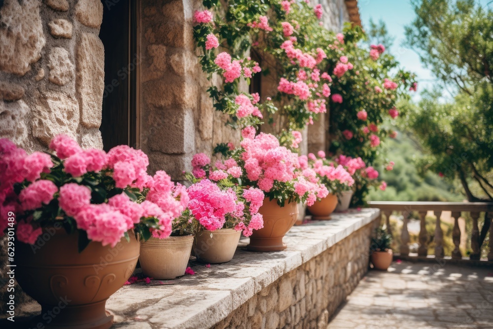 Beautiful pots with flowers.