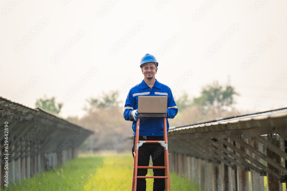 Portrait of engineer work to maintenance of photovoltaic panel system.