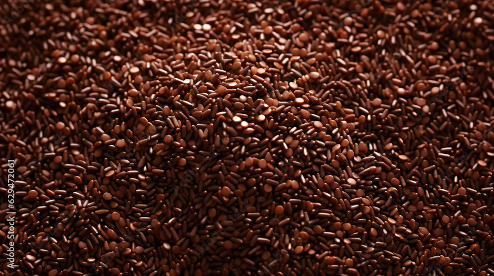 Chocolate sprinkles background. Sweet cocoa flakes. Generative AI