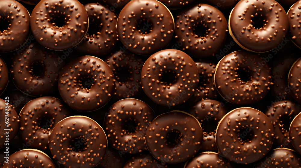 Donut with chocolate glaze background. Round american chocolate doughnuts. Generative AI