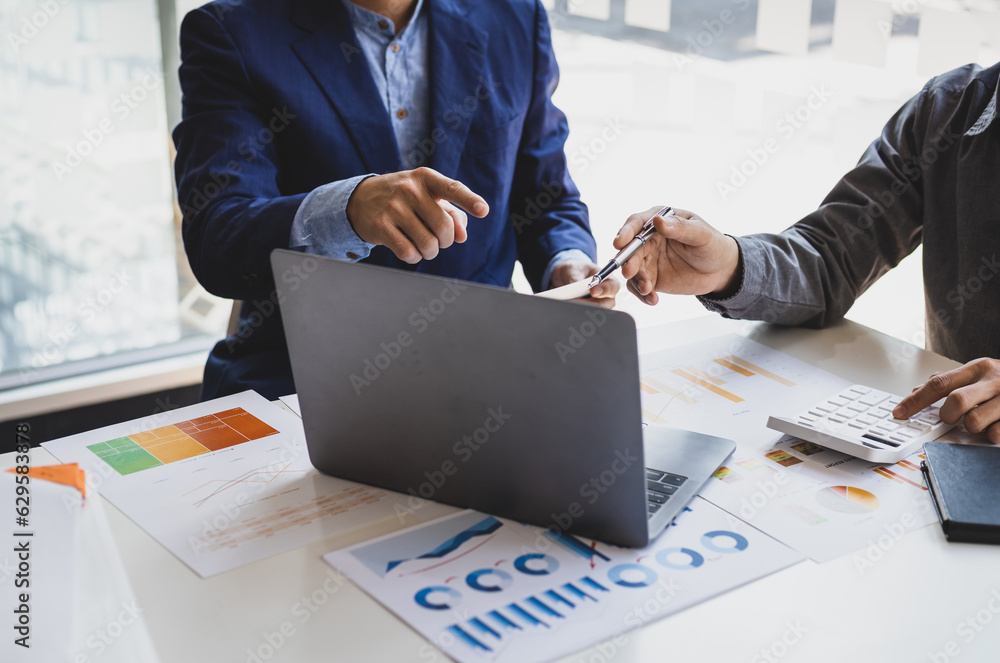 Business documents, Business people consulting meeting to discuss financial report analysis and busi