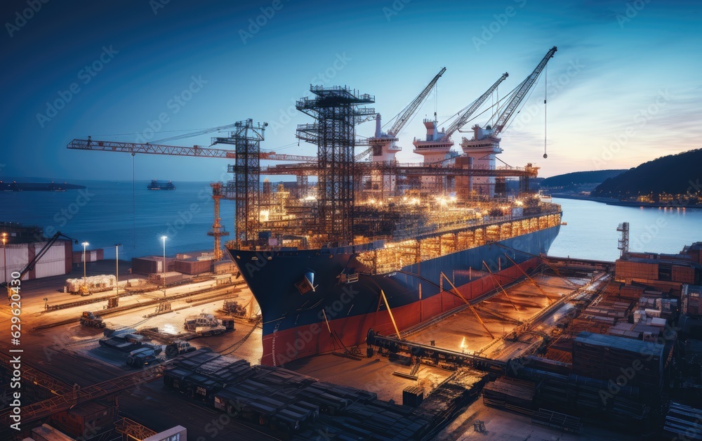 Stunning image of a massive cargo ship being constructed in a dry dock