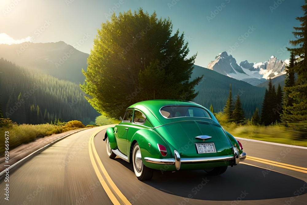 car on the road in mountains .