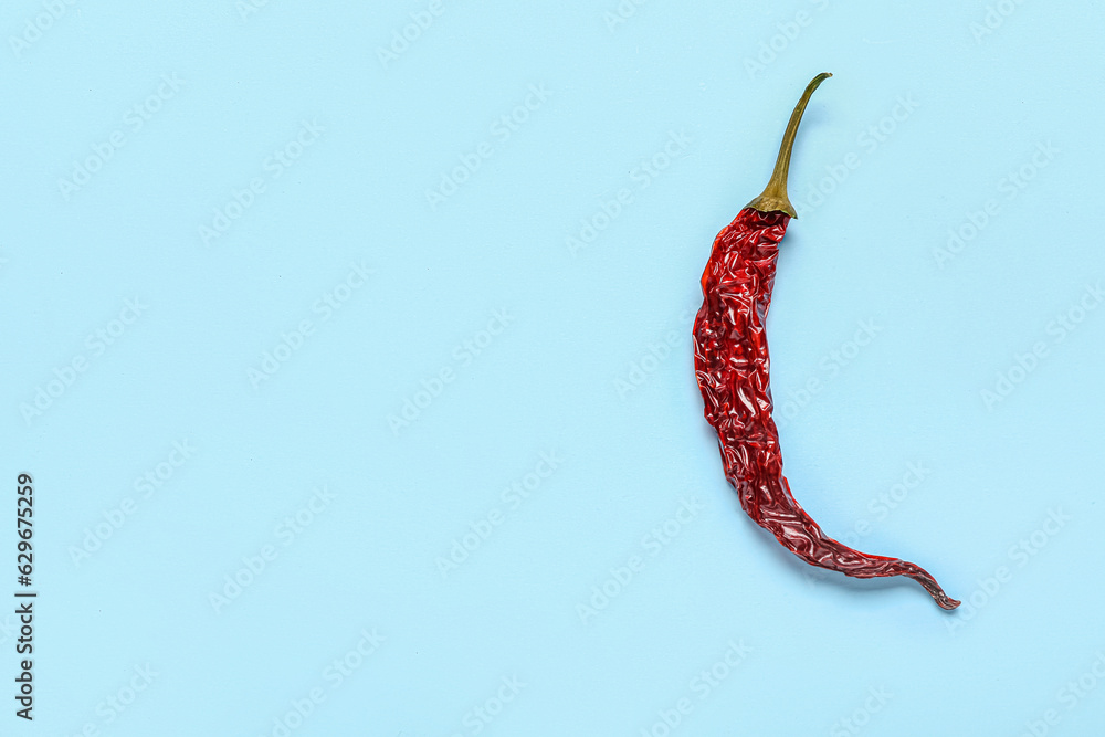 Dry hot chili pepper on blue background