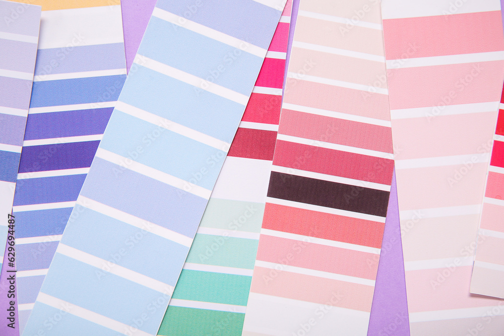 Many color palettes on lilac background