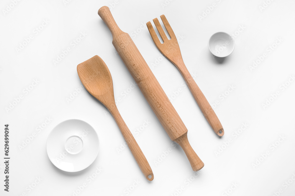 Set of kitchen tools on light background