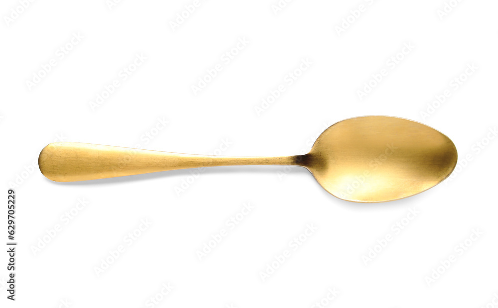 New golden spoon on white background