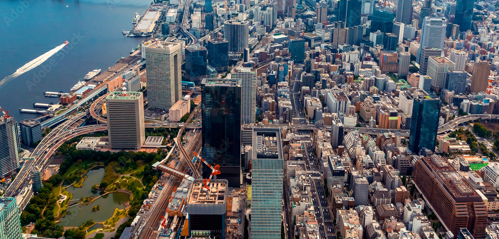 Aerial view of Minato City, Tokyo, Japan